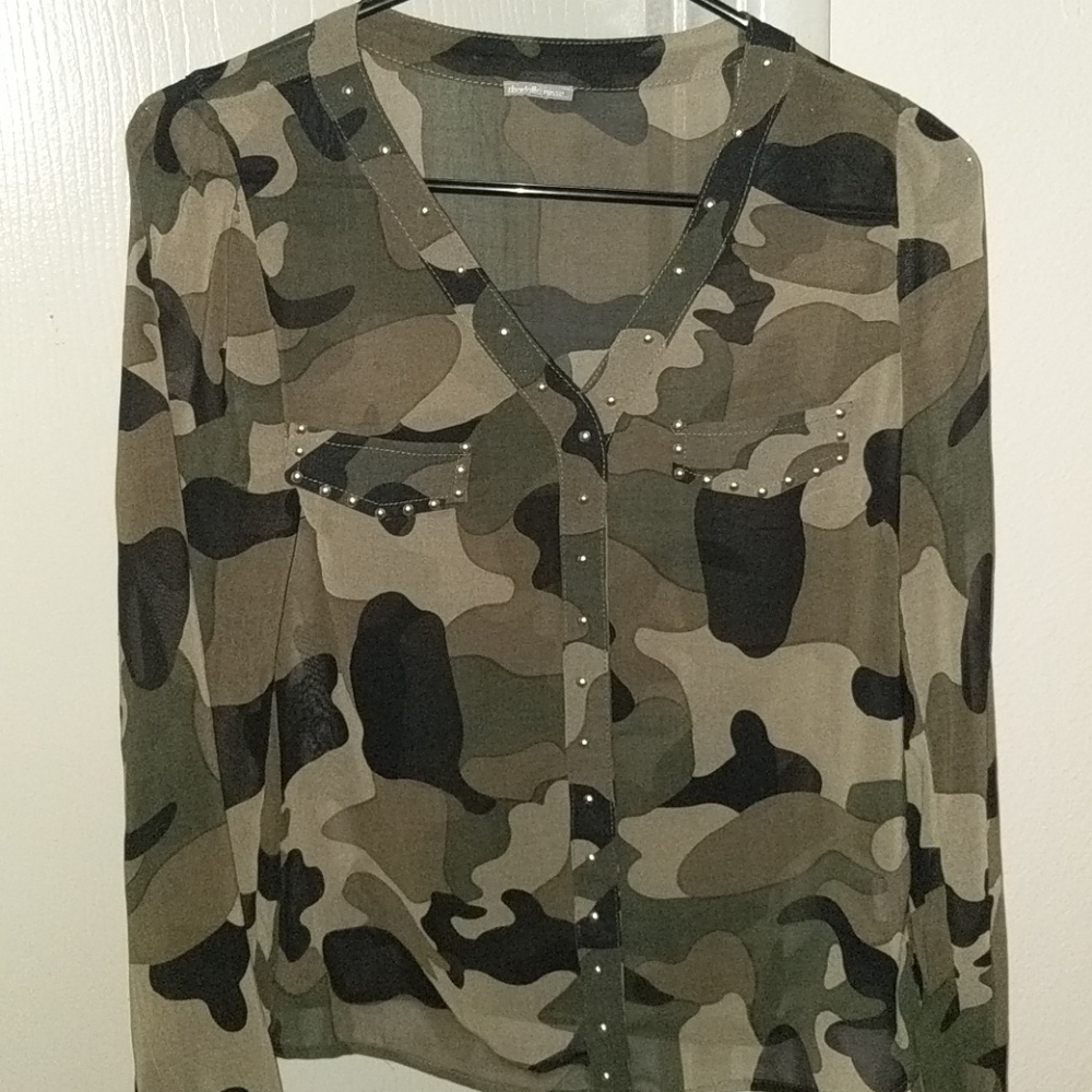 Camo sheer top